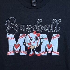 Gildan Black "Baseball Mom" Graphic Tee with Red & White Accents